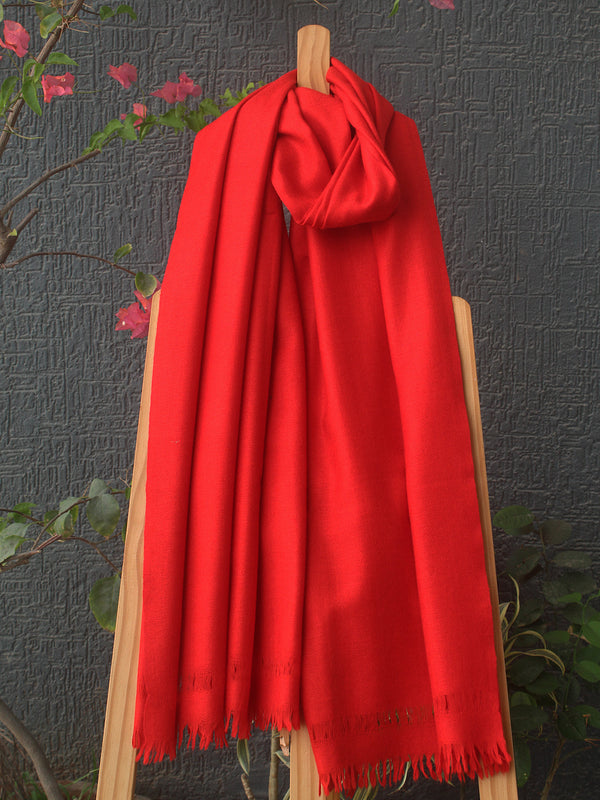 Red Handloom Pure Angora Wool and Silk Kullu Stole