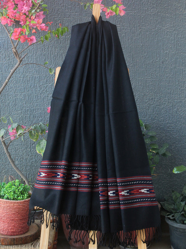 Black Kullu Handloom Pure Wool Stole