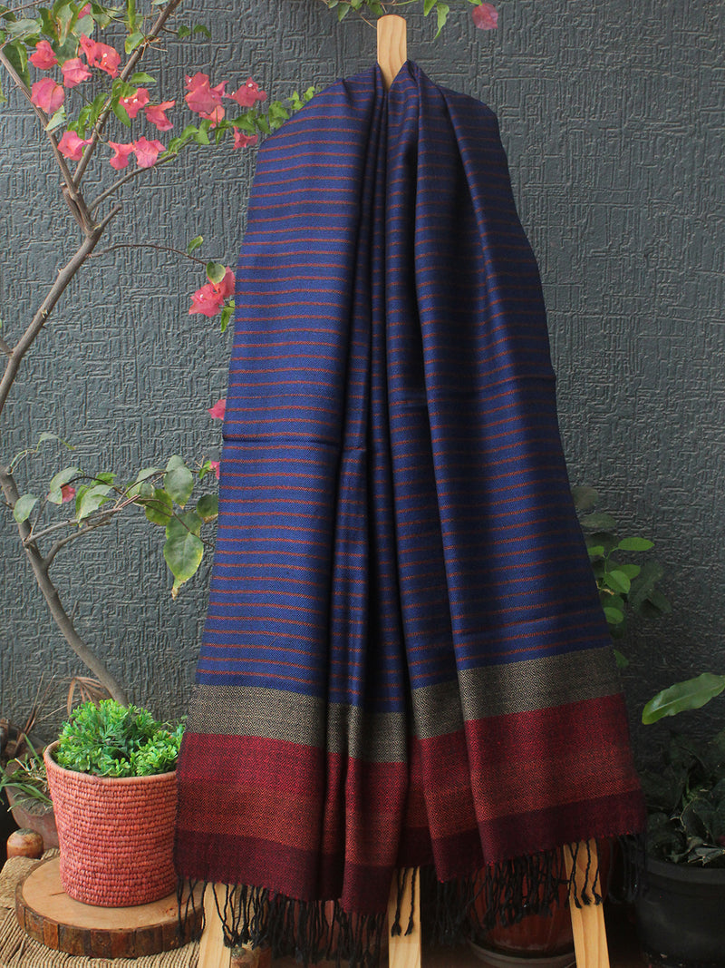 Blue Striped Kullu Handloom Pure Wool Stole