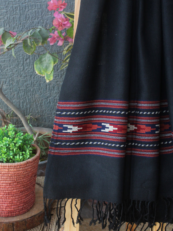Black Kullu Handloom Pure Wool Stole