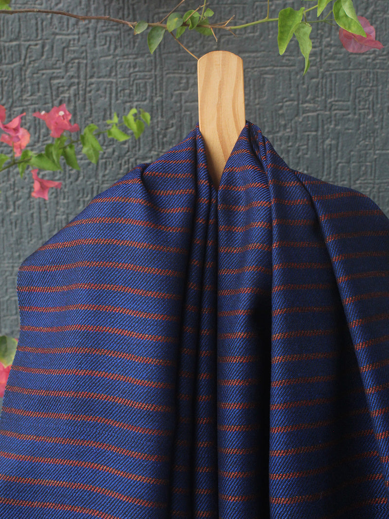 Blue Striped Kullu Handloom Pure Wool Stole