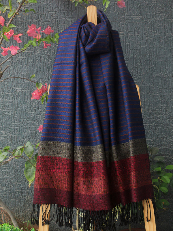 Blue Striped Kullu Handloom Pure Wool Stole