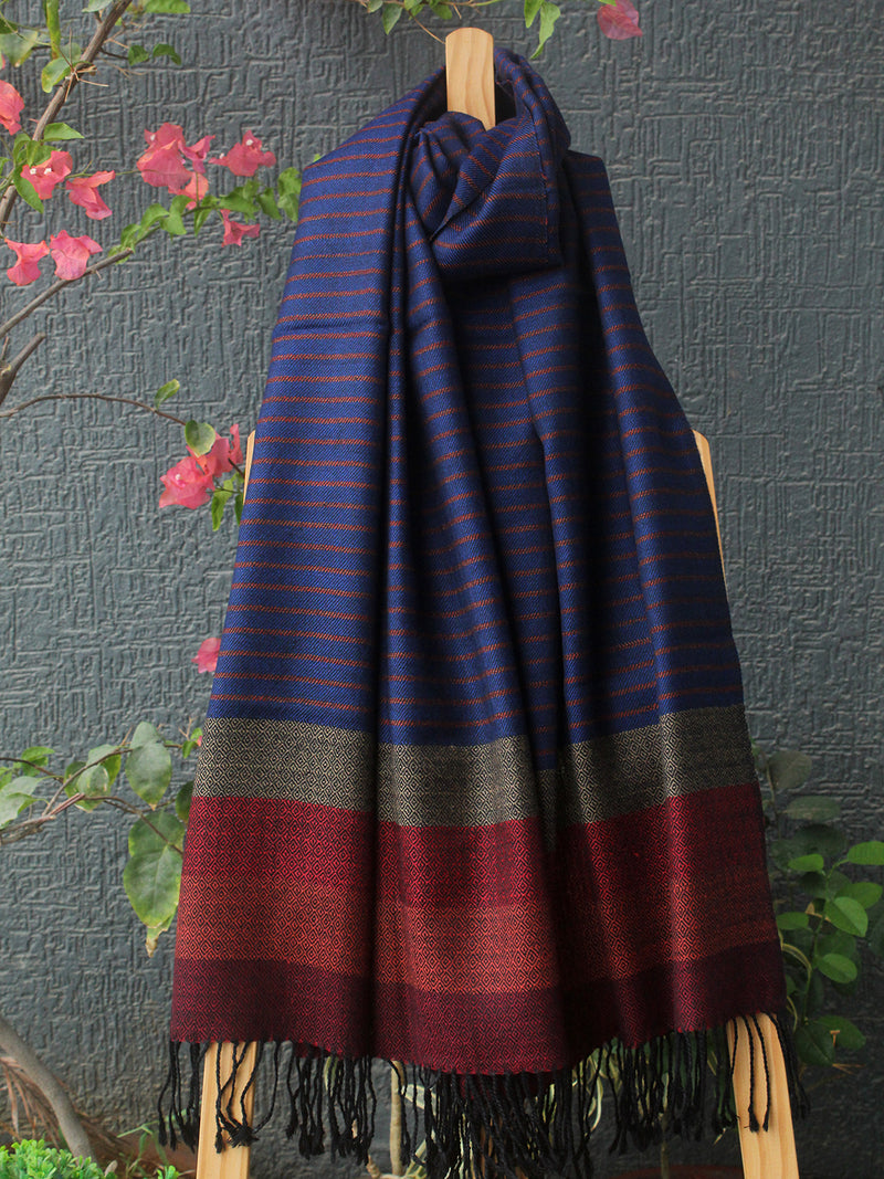 Blue Striped Kullu Handloom Pure Wool Stole