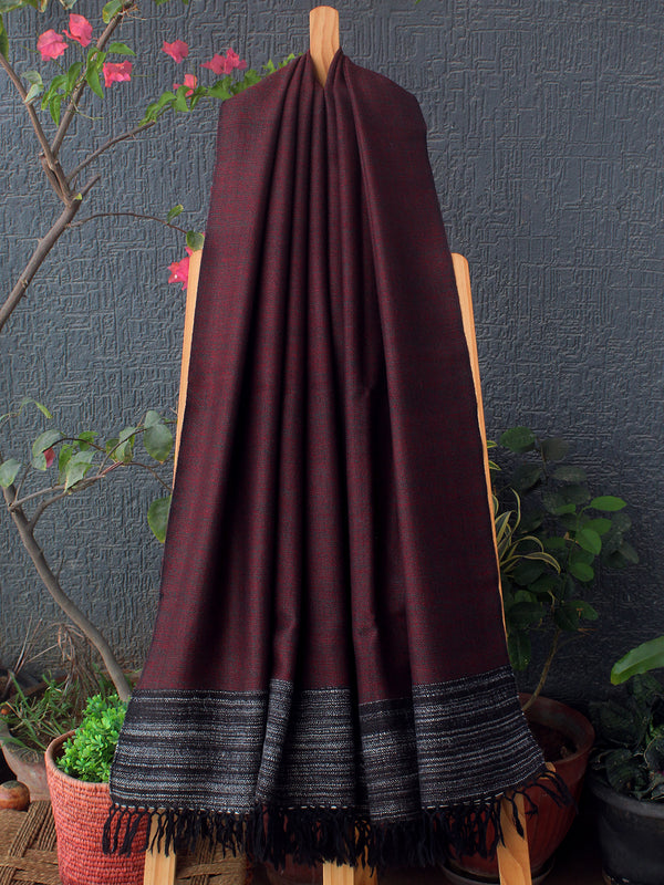 Red, Black and Green Handloom Pure Wool Kullu Stole