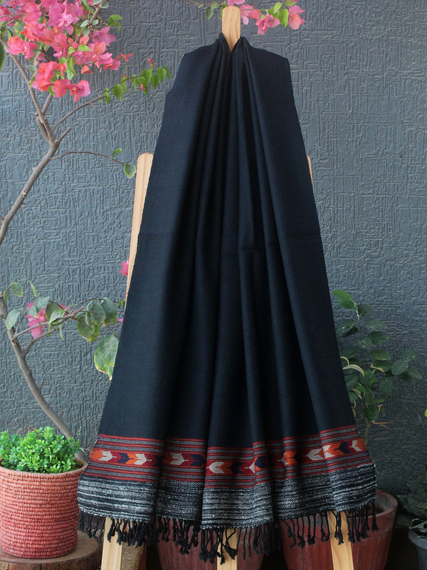 Black Kullu Handloom Pure Wool Stole