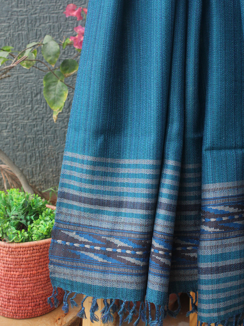 Blue Kullu Handloom Pure Wool Stole