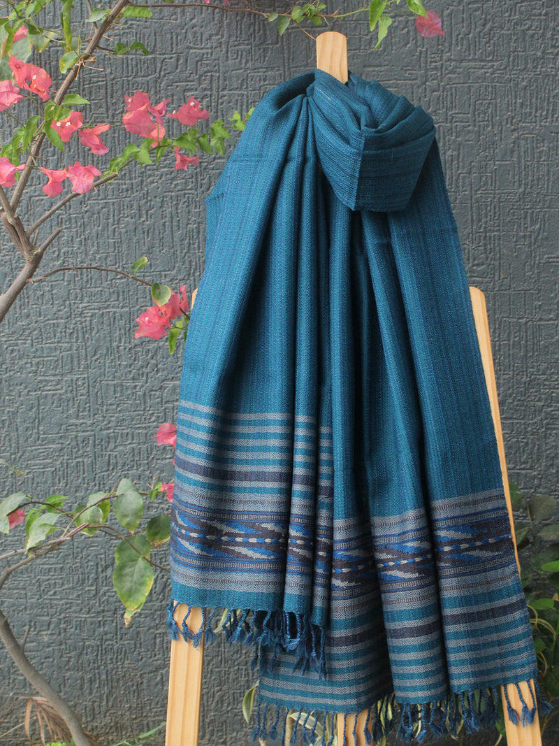 Blue Kullu Handloom Pure Wool Stole