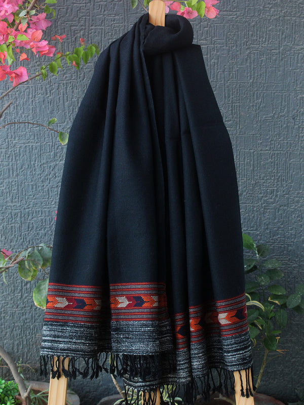 Black Kullu Handloom Pure Wool Stole