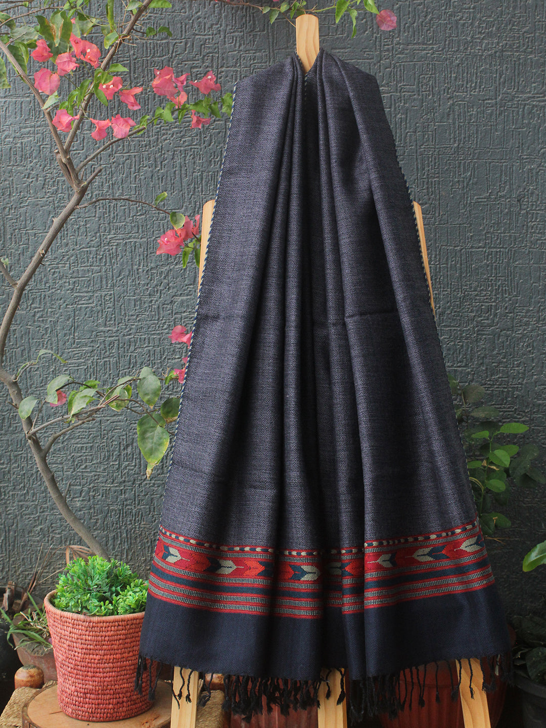 Purple and Black Handloom Pure Wool Kullu Stole