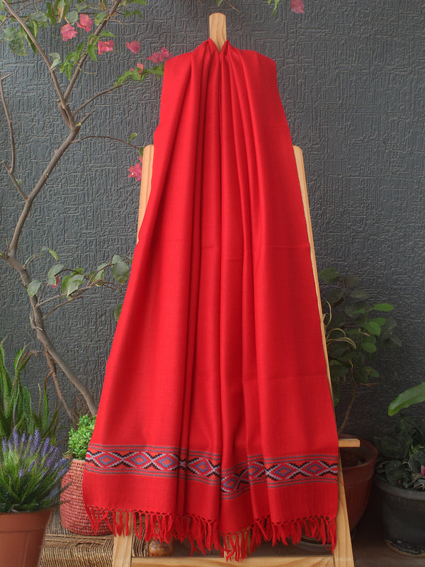 Red Handloom Pure Wool Kullu Stole