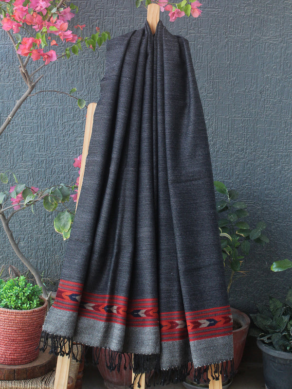 Black and Grey Kullu Handloom Pure Wool Stole