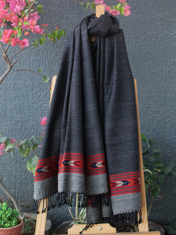 Black and Grey Kullu Handloom Pure Wool Stole