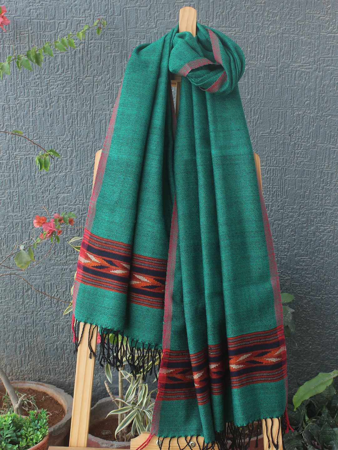 Red Handloom Pure Angora Wool and Silk Kullu Stole main image 1