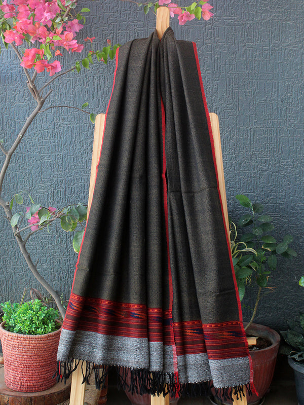 Mustard and Black Kullu Handloom Pure Wool Stole