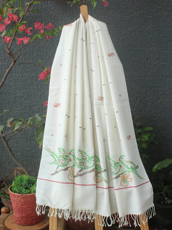 Off-White Handloom Angora Wool Stole