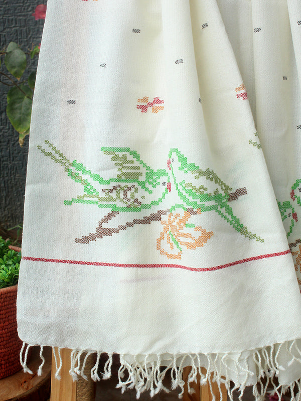 Off-White Handloom Angora Wool Stole