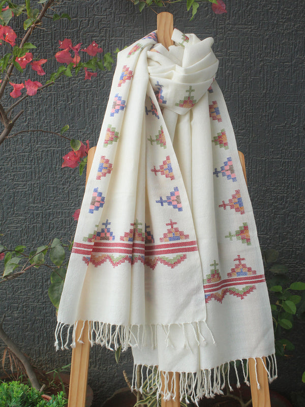 Off-White Handloom Angora Wool Stole