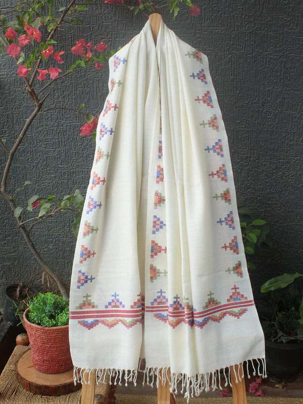 Off-White Handloom Angora Wool Stole