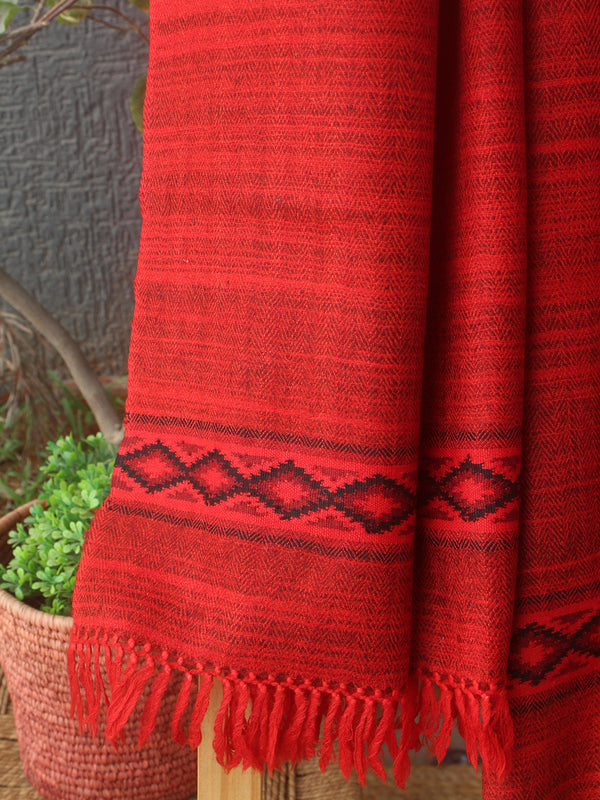 Red Handloom Pure Yak Wool Kullu Stole