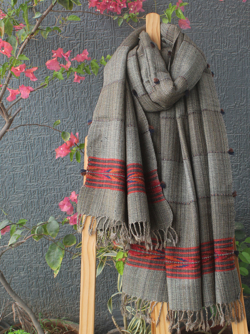 Beige Striped Kullu Handloom Pure Wool Stole