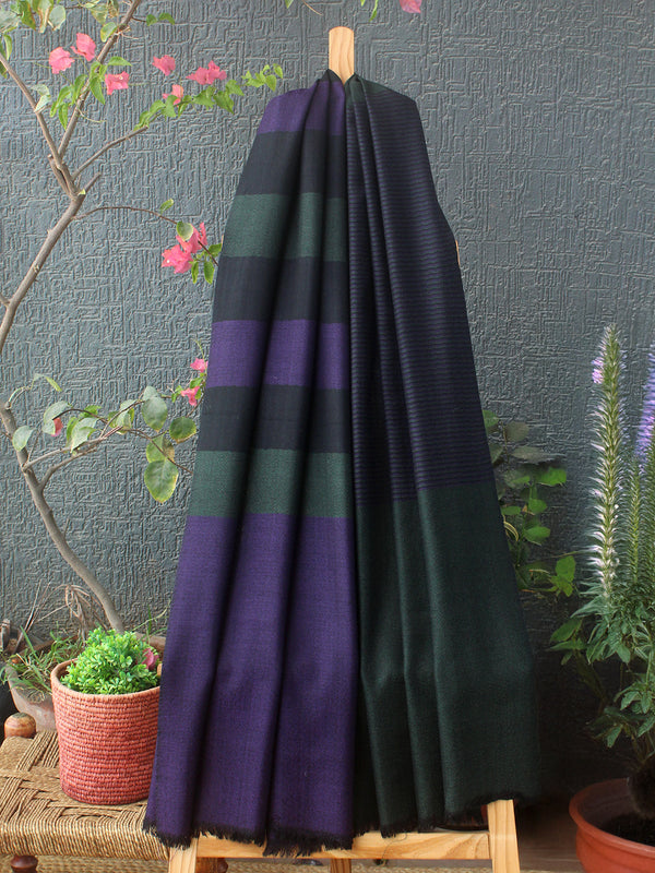 Purple and Green Handloom Pure Wool Kullu Stole