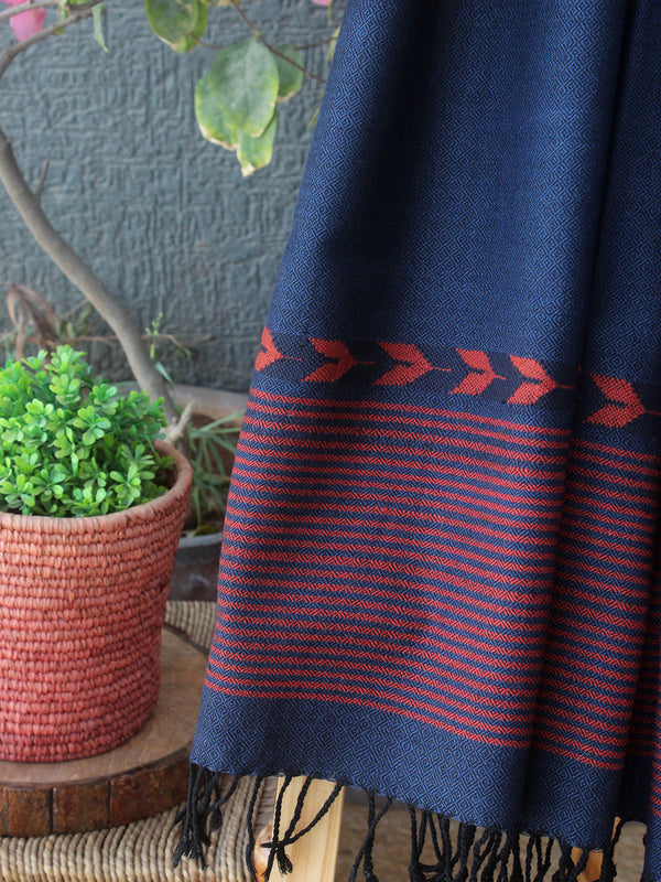 Blue Kullu Handloom Pure Wool Stole