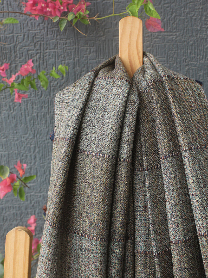 Beige Striped Kullu Handloom Pure Wool Stole