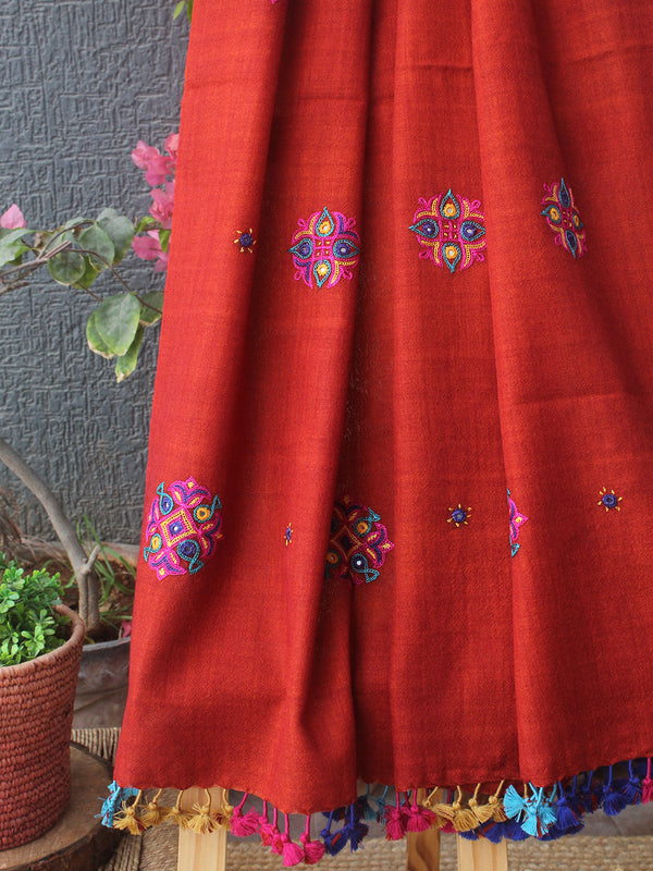 Rust Bhujodi Handloom Pure Wool Ahir Hand Embroidery Stole