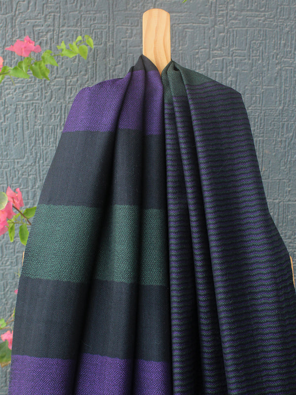 Purple and Green Handloom Pure Wool Kullu Stole