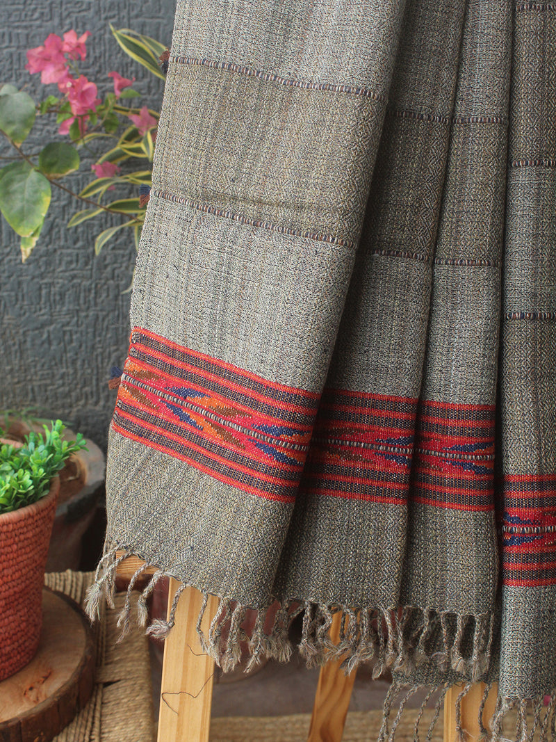 Beige Striped Kullu Handloom Pure Wool Stole