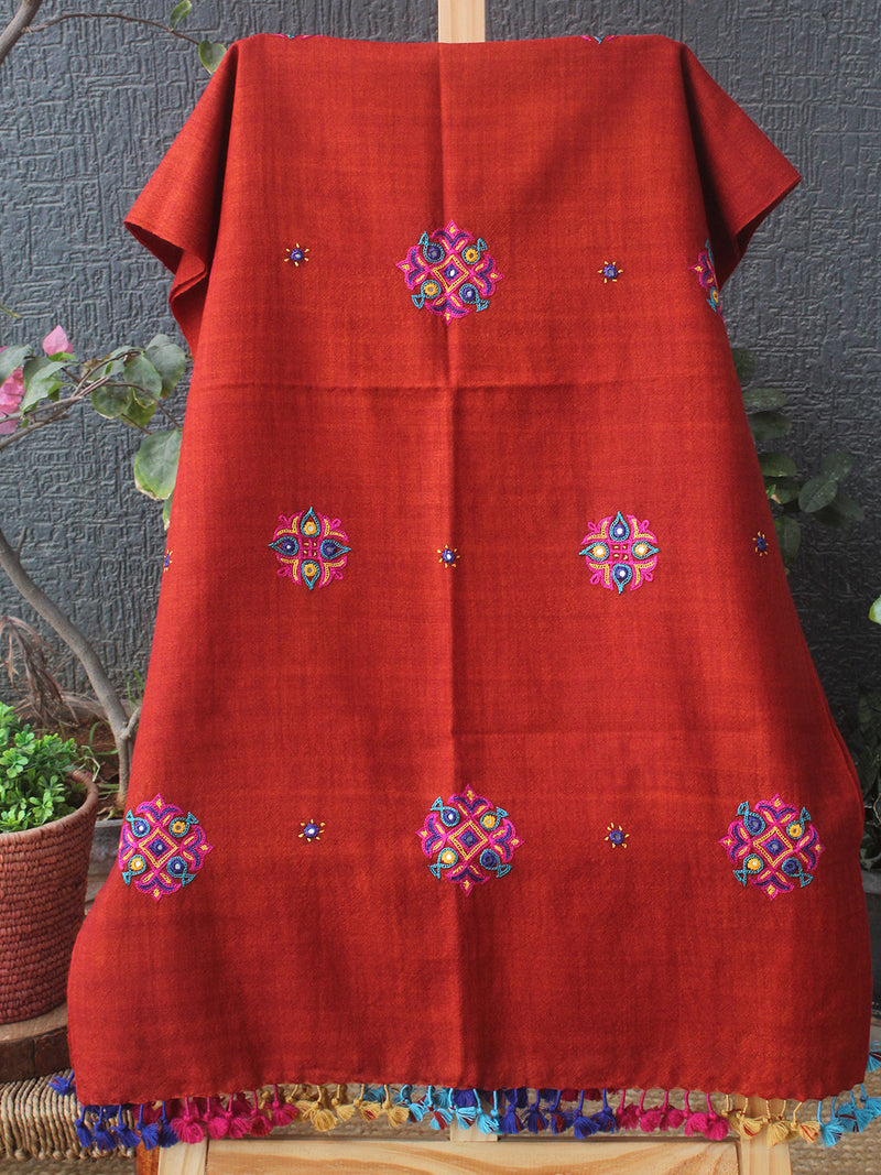 Rust Bhujodi Handloom Pure Wool Ahir Hand Embroidery Stole