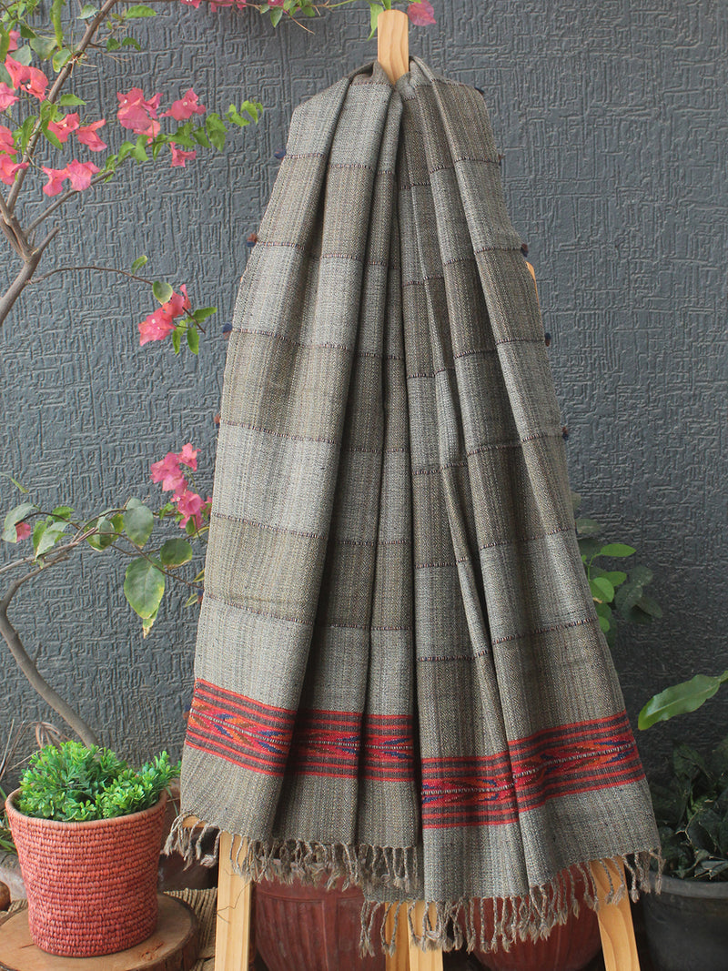Beige Striped Kullu Handloom Pure Wool Stole