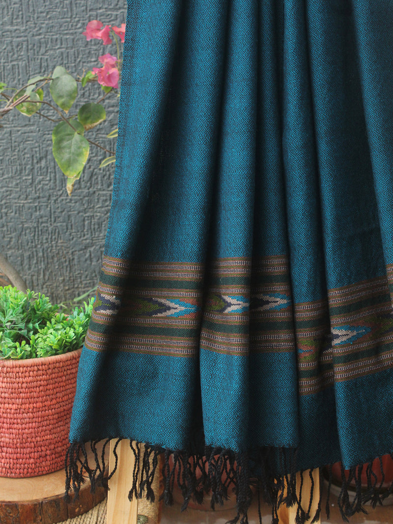 Blue Kullu Handloom Pure Wool Stole