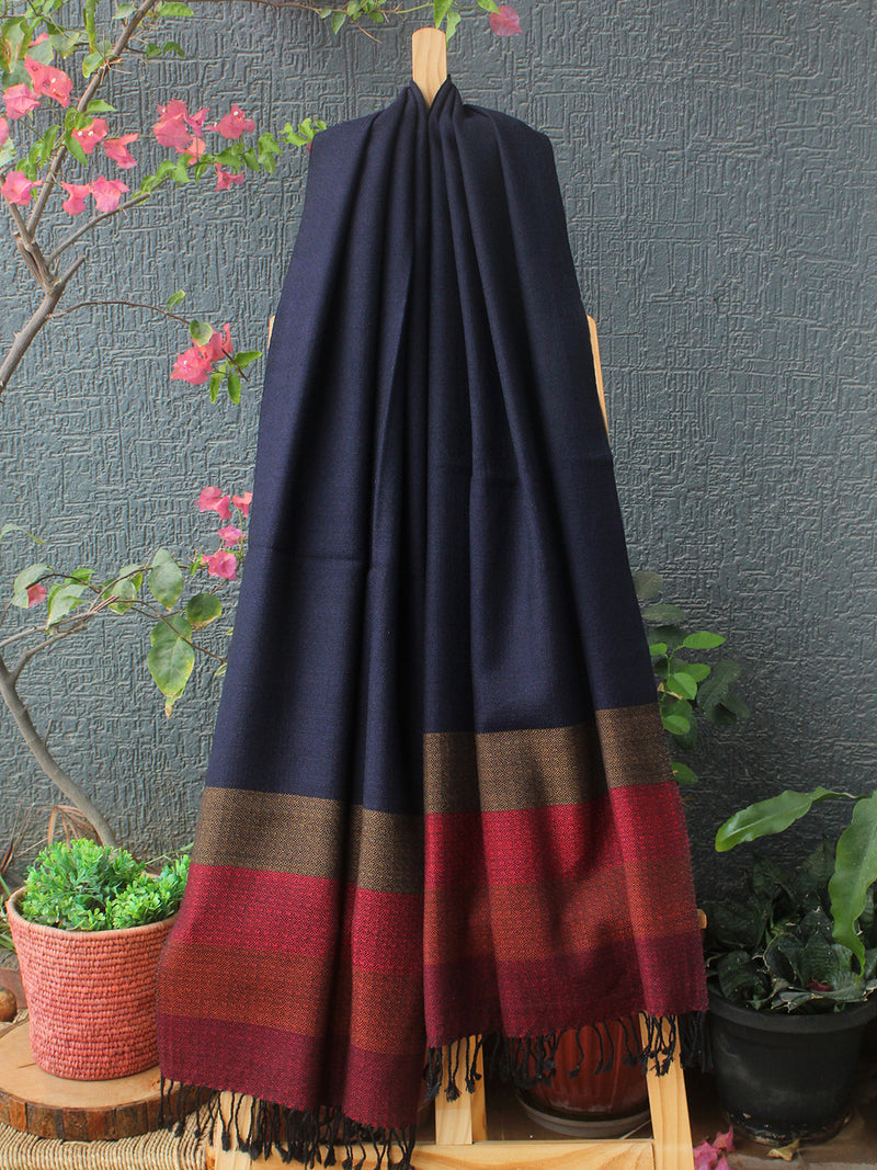 Blue Striped Kullu Handloom Pure Wool Stole