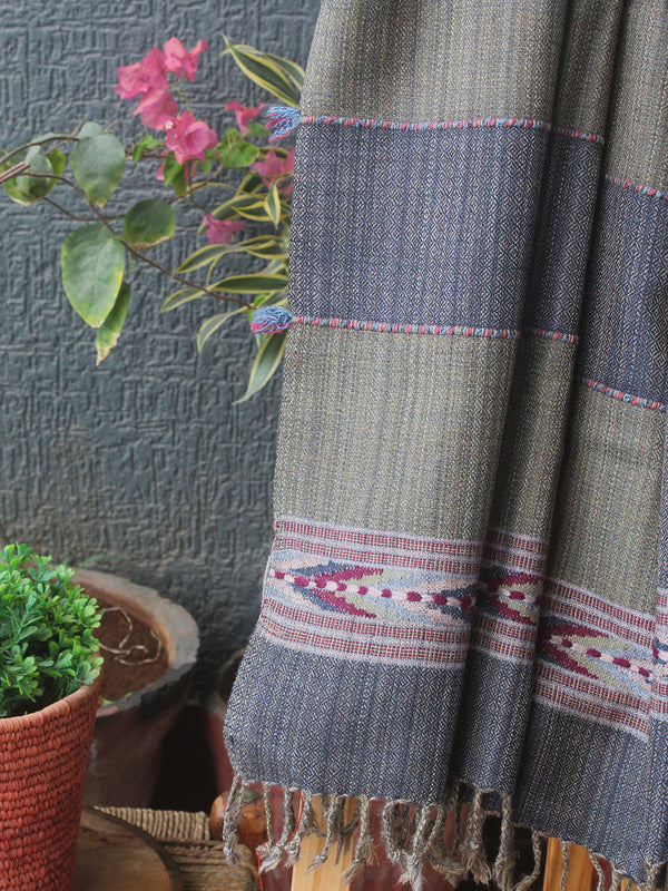 Grey Striped Kullu Handloom Pure Wool Stole