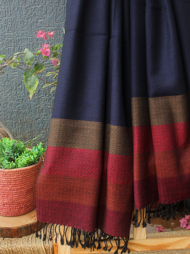 Blue Striped Kullu Handloom Pure Wool Stole