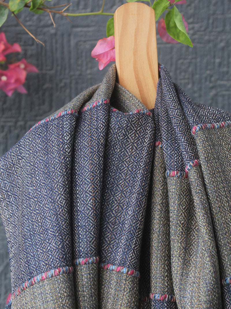 Grey Striped Kullu Handloom Pure Wool Stole
