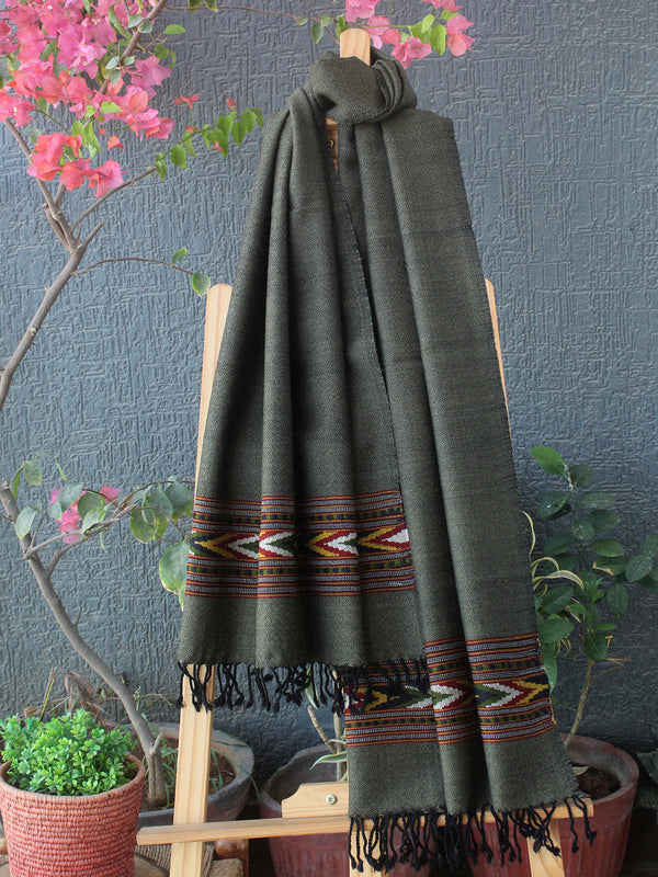 Khaki Kullu Handloom Pure Wool Stole