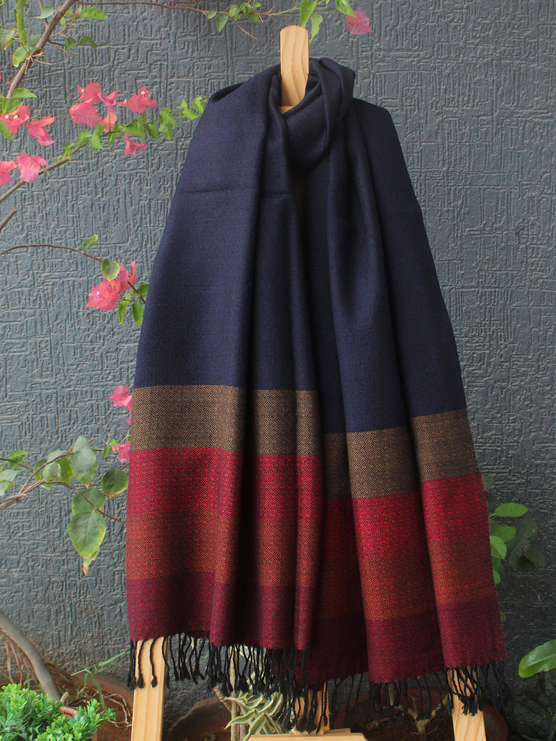 Blue Striped Kullu Handloom Pure Wool Stole