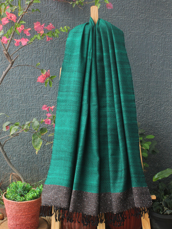 Green Kullu Handloom Pure Wool Stole With Yak Wool Border