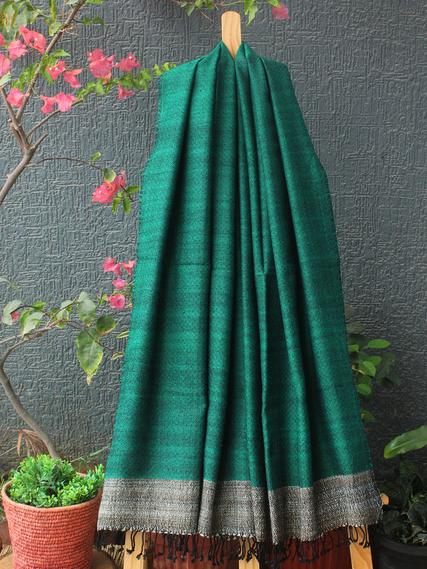 Green Kullu Handloom Pure Wool Stole With Yak Wool Border