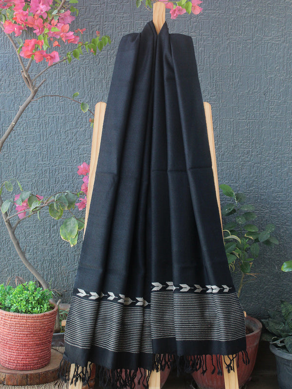Black Kullu Handloom Pure Wool Stole