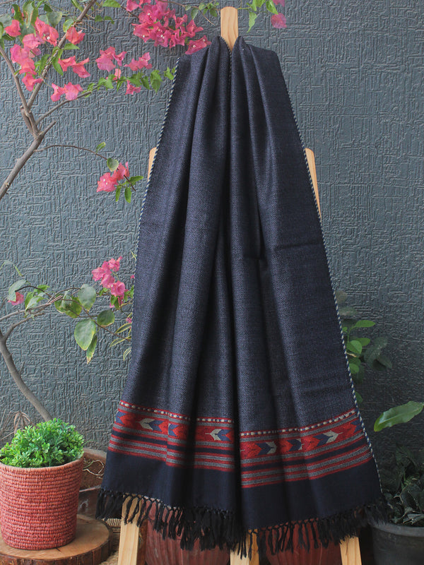 Black and Grey Kullu Handloom Pure Wool Stole