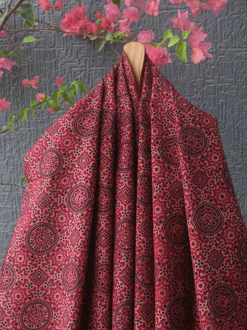 Red and Black Bhujodi Handloom Pure Wool Ajrakh Hand Block Printed Stole
