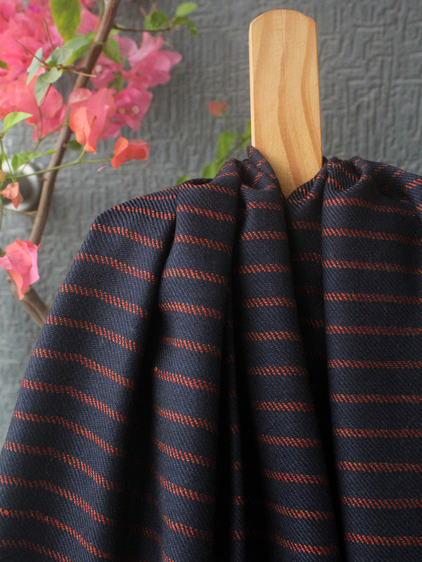 Navy Blue Striped Kullu Handloom Pure Wool Stole