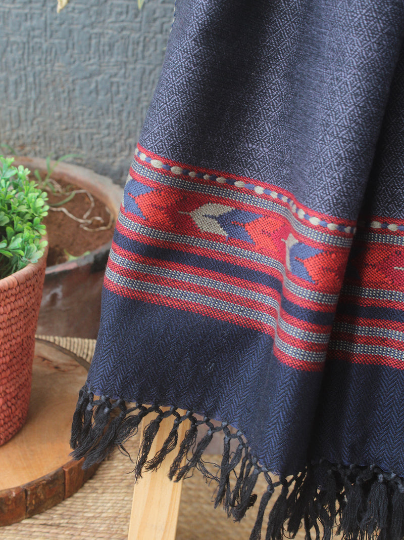 Black and Grey Kullu Handloom Pure Wool Stole