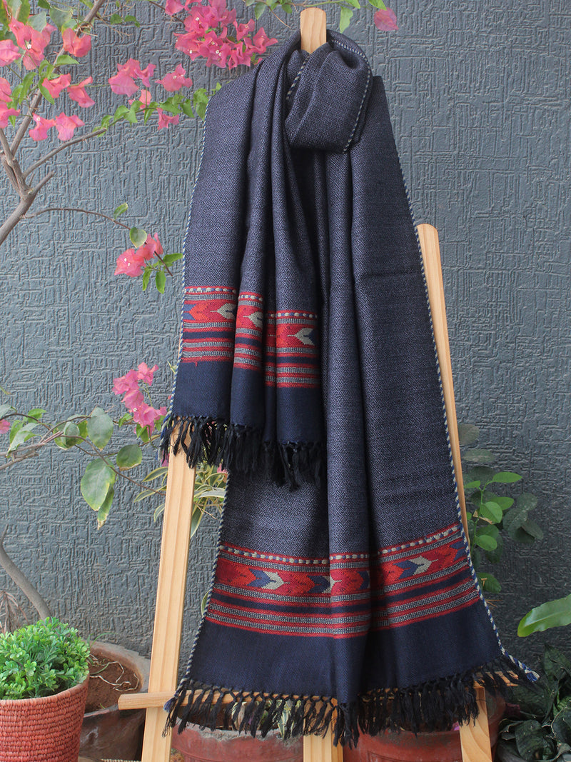 Black and Grey Kullu Handloom Pure Wool Stole