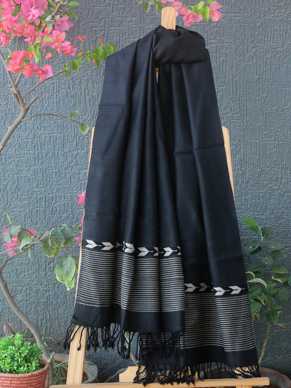 Black Kullu Handloom Pure Wool Stole