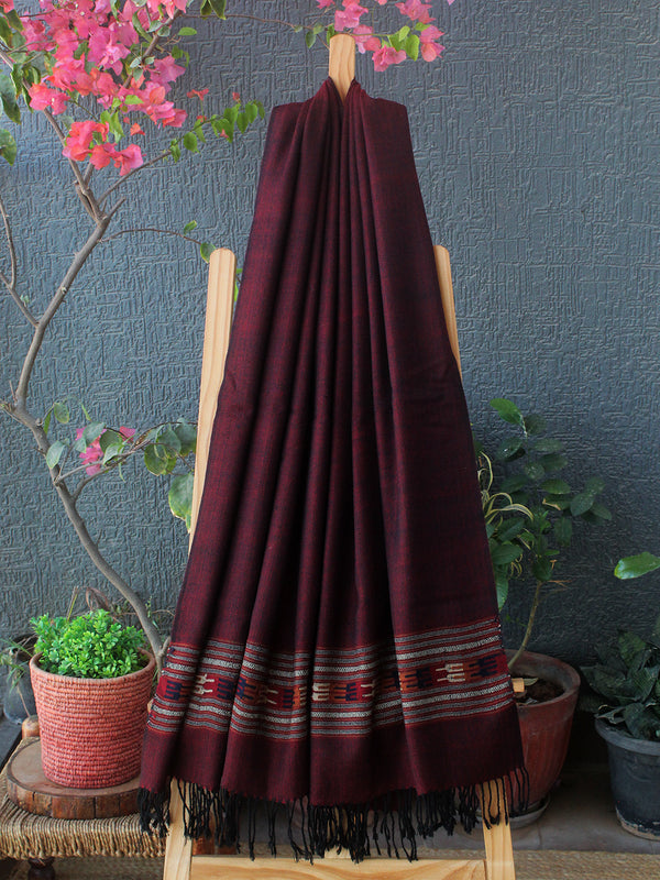 Maroon and Black Kullu Handloom Pure Wool Stole