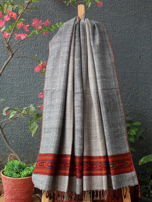 Grey Striped Kullu Handloom Pure Wool Stole